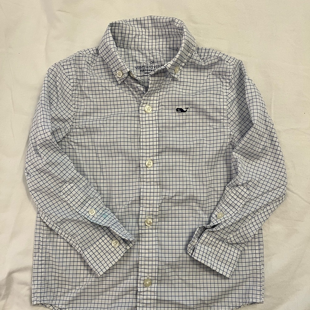 Vineyard Vines White and Blue striped button down Shirt- 2T